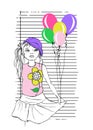 Girl in hat holding balloon, kids t-shirt print