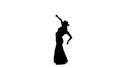 Girl dancing a Spanish incendiary dance. White background. Silhouette. Slow motion