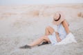 Girl hat solitude desert sand outside sunny Royalty Free Stock Photo