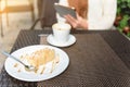 Girl having breakfast in cafe Royalty Free Stock Photo