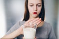 Girl having milk allergy - lactose intolerance