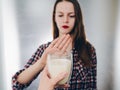 Girl having milk allergy - lactose intolerance