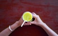 Girl having a smoothie in a bar