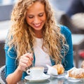 Girl Having a Traditional Italian Breakfast Royalty Free Stock Photo