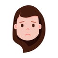 Girl head emoji with facial emotions, avatar character, woman grieved face with different female emotions concept. flat