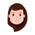 Girl head emoji personage icon with facial emotions, avatar character, woman crying face with different female emotions Royalty Free Stock Photo