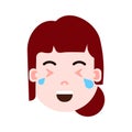 Girl head emoji personage icon with facial emotions, avatar character, woman happy crying face with different female Royalty Free Stock Photo