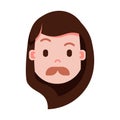 Girl head emoji personage icon with facial emotions, avatar character, woman mustache face with different female Royalty Free Stock Photo