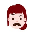 Girl head emoji personage icon with facial emotions, avatar character, woman mustache face with different female Royalty Free Stock Photo