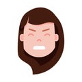 Girl head emoji personage icon with facial emotions, avatar character, woman nervous face with different female emotions