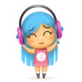 Girl headphones happy listen music isolated 3d cartoon design vector children Illustration Royalty Free Stock Photo