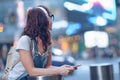 Girl with headphones in New York Royalty Free Stock Photo