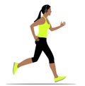 Girl with headphones running in sportswear. man without face. Woman silhouette