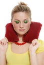 Girl with headrest pillow Royalty Free Stock Photo