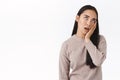 Girl hear lame pick-up lines going mad and annoyed. Bothered displeased arrogant asian woman punch face, make facepalm Royalty Free Stock Photo