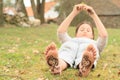 Girl with hearts on soles Royalty Free Stock Photo