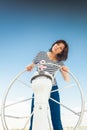 Girl helm of a yacht Royalty Free Stock Photo