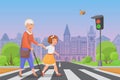 Girl helps old lady to cross the road