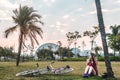 Girl with her Bike at Villa-Lobos Park in San Paulo Sao Paulo, Royalty Free Stock Photo