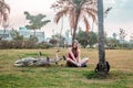 Girl with her Bike at Villa-Lobos Park in San Paulo Sao Paulo, Royalty Free Stock Photo