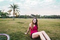 Girl with her Bike at Villa-Lobos Park in San Paulo Sao Paulo, Royalty Free Stock Photo