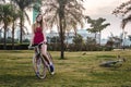 Girl with her Bike at Villa-Lobos Park in San Paulo Sao Paulo, Royalty Free Stock Photo