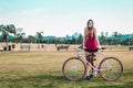 Girl with her Bike at Villa-Lobos Park in San Paulo Sao Paulo, Royalty Free Stock Photo