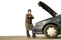 Girl with her broken car Royalty Free Stock Photo