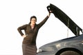 Girl with her broken car 3 Royalty Free Stock Photo