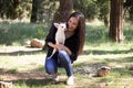 Girl and her dog white chihuahua Royalty Free Stock Photo