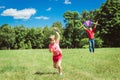 The girl and her father play with a kite. Royalty Free Stock Photo