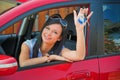 Girl with her first car Royalty Free Stock Photo