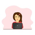 Girl with her laptop, Flat design, graphic, print, web