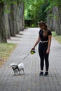 Teenage girl makes a walk with her havanese dog Royalty Free Stock Photo