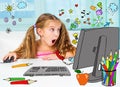 Girl and her magic computer Royalty Free Stock Photo
