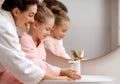 girl and her mother are washing hands Royalty Free Stock Photo