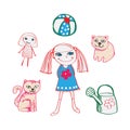 Girl With Her Toys And Pet Royalty Free Stock Photo