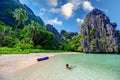 Girl at Hidden Beach in Matinloc Island, El Nido, Palawan, Philippines - Paradise lagoon and beach in tropical scenery