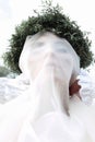 Girl hidden white veil.ghost of the bride Royalty Free Stock Photo