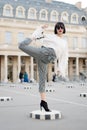 Girl in high heel shoes, fashionable clothes in paris, france Royalty Free Stock Photo