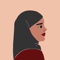 Girl in hijab on beige background. Muslim woman. Falt style. Hand drawn art. Royalty Free Stock Photo