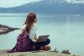 Girl hiker at the norway Royalty Free Stock Photo