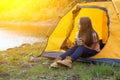 Girl hiker at the norway Royalty Free Stock Photo