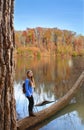 Girl hiking in the forest.