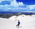 Girl hiking .Snow on the top of the Tahtali mountain Royalty Free Stock Photo