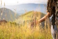 Girl hiking at Z point in Kemmangundi, Chikmagalur, Karnataka