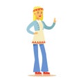 Girl Hippie Dressed In Classic Woodstock Sixties Hippy Subculture Clothes In Flared Jeans