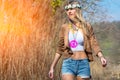 Girl hippie indie style in nature Royalty Free Stock Photo