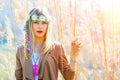 Girl hippie indie style in nature Royalty Free Stock Photo