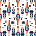 Girl hipster flat style seamless pattern